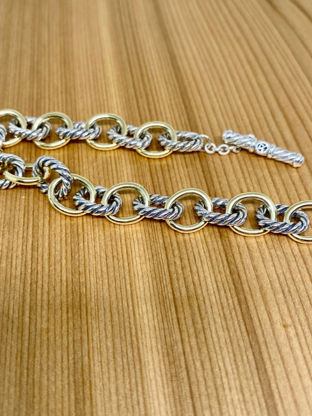 David Yurman Two-Tone Gold and Silver Cable Link Bracelet - Picture 3 of 10